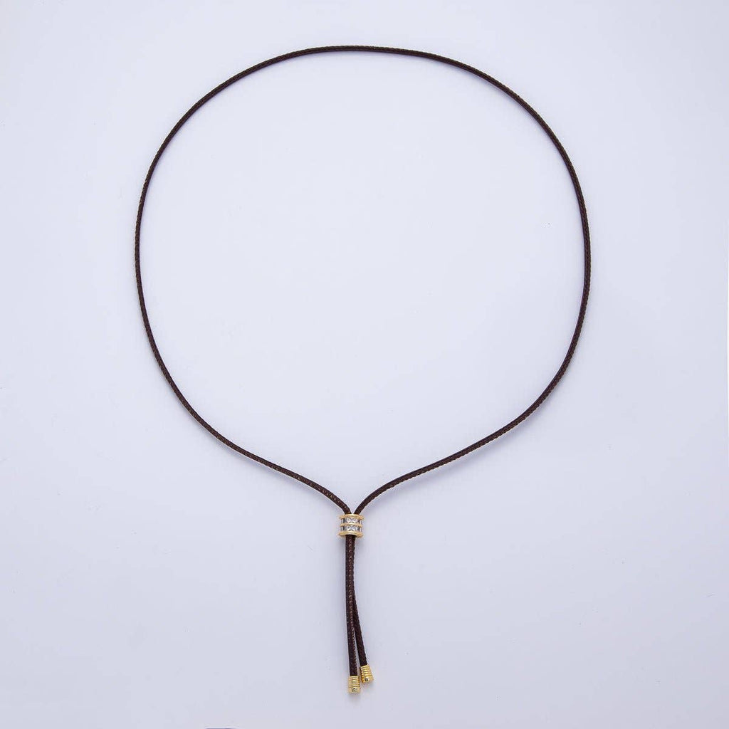 Leather Bolo Baguette Necklace